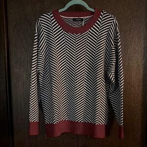 Navy and White Chevron Sweater with Red Accents